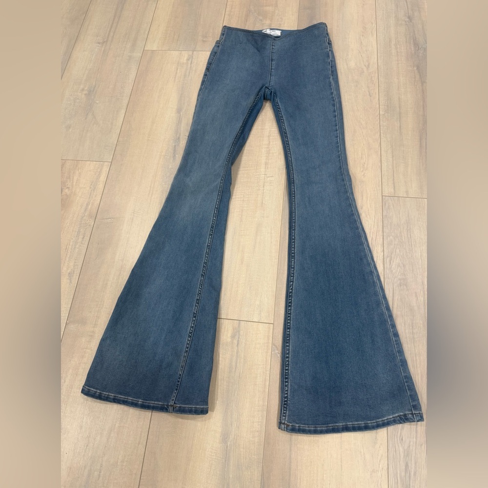 Free People Dark Blue High-Rise Flare Jeans